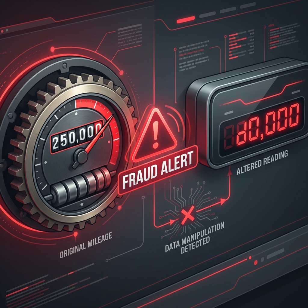 Infographic explaining odometer fraud and mileage rollbacks