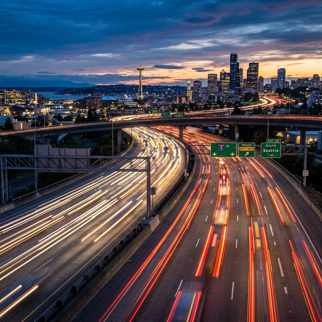 Busy highway traffic with motion blur representing vehicle history